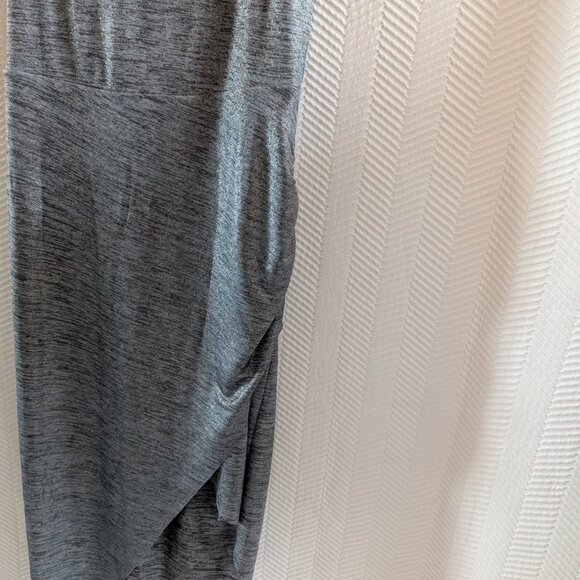 BCBGeneration Liquid Silver Metallic Asymmetrical Ruched Midi Dress Size Medium - Picture 10 of 16